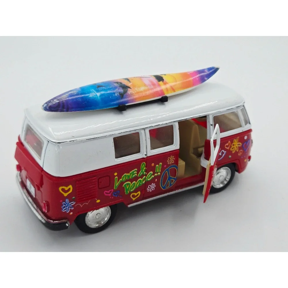 KINSMART 1:32 Volkswagen Microbus Diecast Love Peace Hippie Van with Surfboard